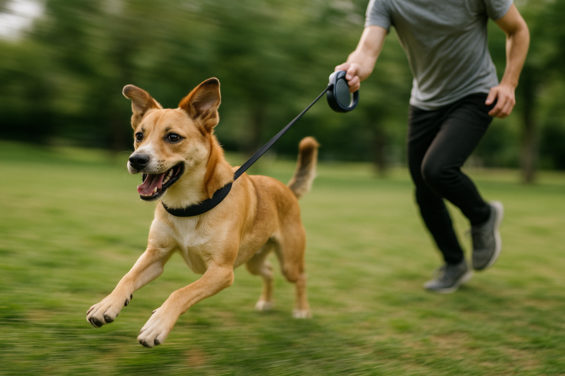 Make the leash go around around his lower neck and have someone running behind the dog while holding the leash